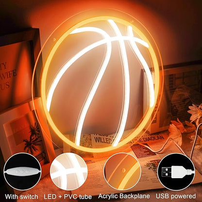 Basketball Neon Sign, Dimmable Basketball Neon Sign for Bedroom Neon Basketball Ball Sign Basketball Neon Light for Bedroom Birthday Party Home College Decor Club Kids Holiday Gifts
