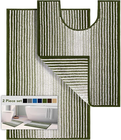 Bathroom Rugs Sets 2 Piece, Toilet Rugs U-Shaped, Contour Bath Mat Set for Toilet Bathroom, Soft Absorbent Chenille Bath Carpet, Quickly Dry, Washable (Sage, 32" x 20" + 24" x 20")