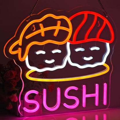 Sushi Neon Sign for Wall Decor Led Neon Lights for Business Light Up Sign 15" x 12.6" USB Powered for Home Bar Kitchen Japanese Restaurant Supermarkets Decoration