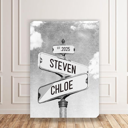 Personalized Vintage Street Sign For Couples, Custom Street Sign Canvas Poster Wall Art With Names, Gift For Valentine