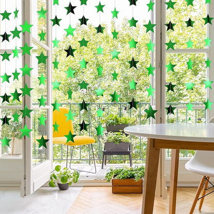 Patelai Glitter Star Garland Banner Christmas Decor 130 Feet Star Hanging Bunting Banner Twinkle Backdrop for Homecoming Classroom Wedding Birthday Halloween Party Supplies(Green)