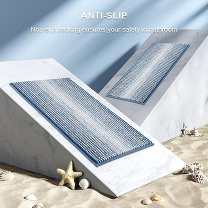 BSICPRO Bathroom Rugs and Mats Sets, 2 Piece Thick Absorbent Chenille Bath Mat Rug Set Non Slip, Soft Shaggy Bath Room Floor Mats for Bathroom, Machine Washable (Sky Blue, 20" x 47" Plus 16" x 24")