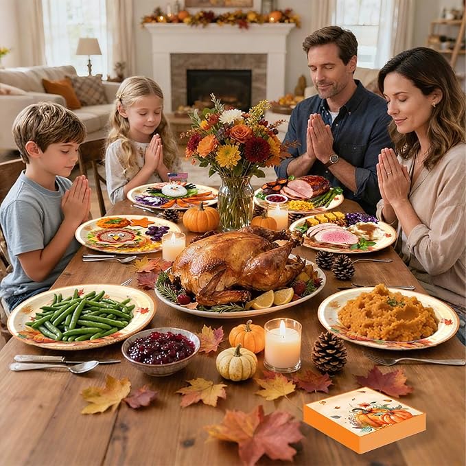 100Pcs Thanksgiving Oval Paper Plates and Napkins Set,10" x 12" Large Disposable Plates for Thanksgiving Party