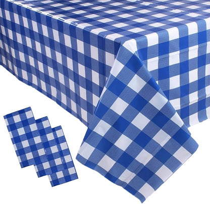 3 Packs Blue and White Checkered Tablecloth 54x108 Inches Rectangle Gingham Tablecloth Disposable Plastic Waterproof Table Cover for Outdoor Picnic Kitchen and Birthday Party