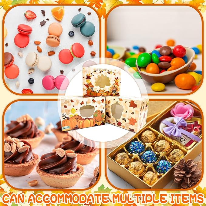 24pc Fall Cookie Boxes with Window, Autumn Maple Leaf Cookie Gift Cardboard Paper Treat Boxes for Fall Harvest, Wedding, Thanksgiving Party Supplies
