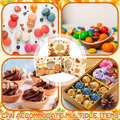 24pc Fall Cookie Boxes with Window, Autumn Maple Leaf Cookie Gift Cardboard Paper Treat Boxes for Fall Harvest, Wedding, Thanksgiving Party Supplies