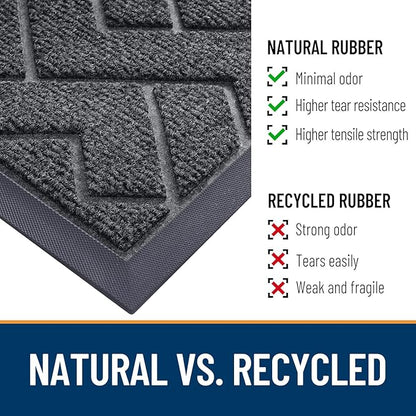 OLANLY Front Door Mat Indoor Outdoor Entrance, Waterproof All-Season, All-Weather Doormat, Sturdy Natural Rubber, Low Profile, Easy Clean Patio Porch Entryway Mat, Herringbone Brick (Grey, 29.5x17)