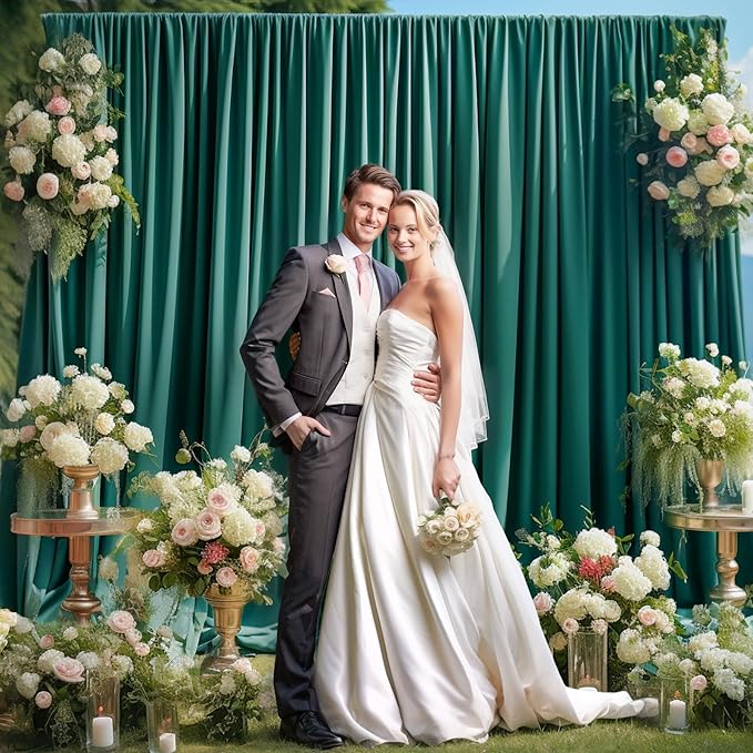 8 x 10ft Hunter Green Backdrop Curtains for Party Wedding Back Drop Soft Fabric Curtains Dark Green Photo Background Wrinkle Free Polyester for Birthday Christmas Party Graduations, 2 Panels
