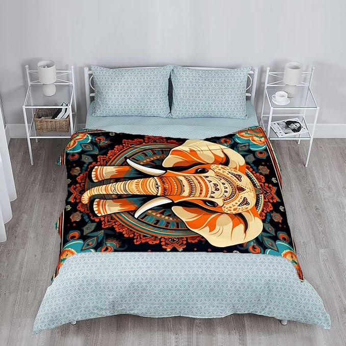 Firmiso Boho Elephant Throw Blanket 60x80 | Soft Cozy Fleece Blanket for Couch, Bed, or Sofa | Mandala Elephant Decor for Living Room | Unique Gift for Women, Family, or Friends