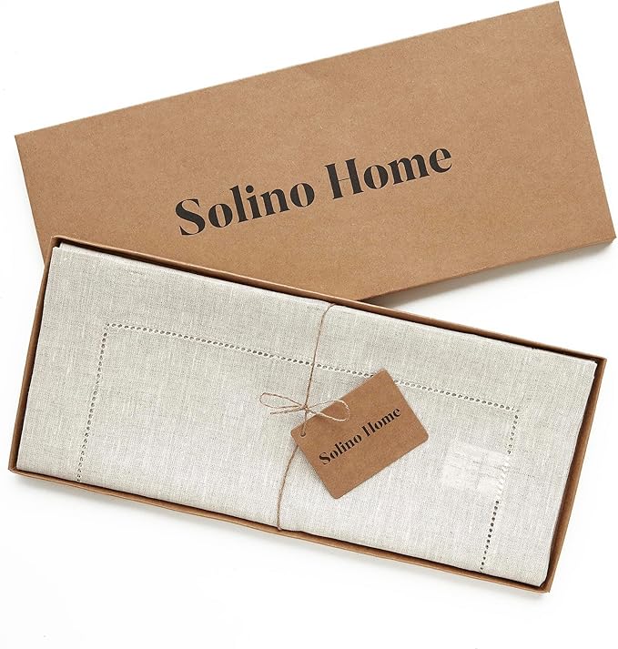 Solino Home Linen Light Natural Table Runner 72 Inches Long - 100% Pure Linen Hemstitch Table Runner 14 x 72 Inch for Dresser, Dining, Fall, Christmas, New Year - Classic Hemstitch