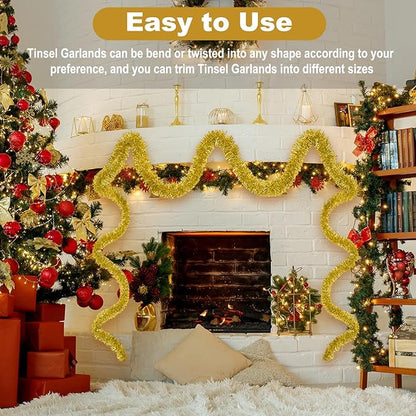 25 Feet Christmas Foil Fringe Banner Metallic Tassle Garland Metallic Backdrop Parade Floats Shiny Hanging Ceiling, Valentine's, Wedding, New Year Party Decorations(4" x 25', Gold)