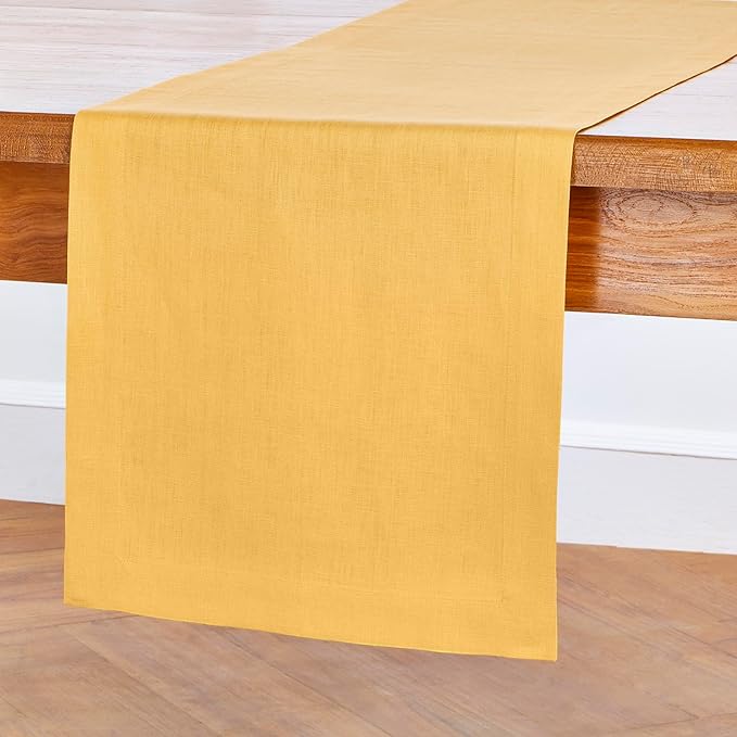 Solino Home Linen Table Runner 90 Inches Long - 100% Pure Linen Mustard Yellow Table Runner 14 x 90 Inch - Fete