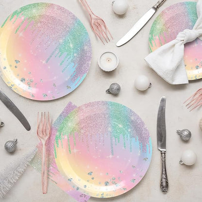 96pcs Colorful Diamonds Party Disposable Tableware Set Birthday for 24 Guests Kids Party Supplies（Include Plates, Forks and Napkins）
