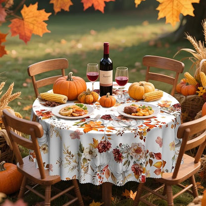 Eikione Thanksgiving Tablecloth, Round Fall Tablecloth 70 Inch, Pumpkin Table Cloth, Autumn Harvest for Christmas, Holiday, Birthday,Thanksgiving Decor