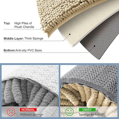 Smiry Luxury Chenille Bathroom Rugs 40x32, Extra Soft and Absorbent Shaggy Bath Mat, Machine Washable, Non-Slip Plush Carpet Runner for Tub, Shower, and Floor, Home Decor Accessories, Beige