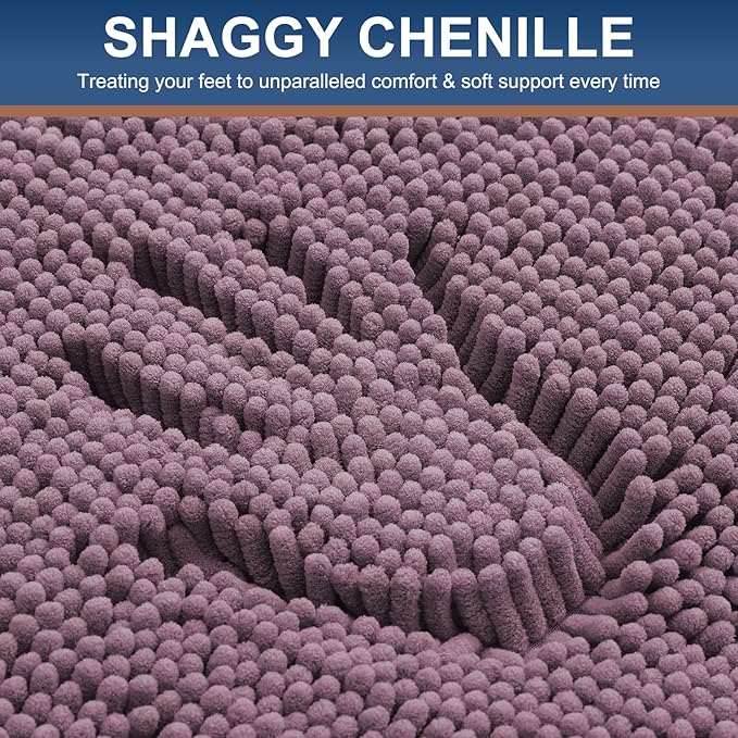 Smiry Luxury Chenille Bathroom Rugs 36x24, Extra Soft and Absorbent Shaggy Bath Mat, Machine Washable, Non-Slip Plush Carpet Runner for Tub, Shower, and Floor, Home Decor Accessories, Deep Plum