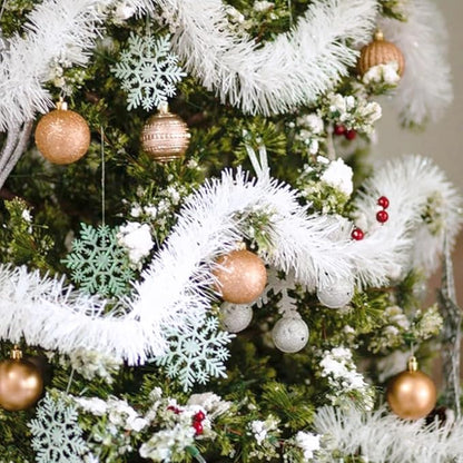 25 Feet Christmas Foil Fringe Banner Metallic Tassle Garland Metallic Backdrop Parade Floats Shiny Hanging Ceiling, Valentine's, Wedding, New Year Party Decorations(4" x 25', Macaron White)