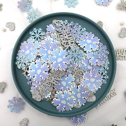 Blue Silver Purple Snowflake Happy Birthday Confetti for Table – 200PC Glitter Heart Snowflakes Table Scatters intend for Winter Wonderland Frozen Birthday Party Decorations