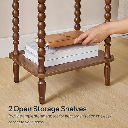 HOOBRO End Tables Set of 2, 2-Tier Small Side Table with Spindle Legs, Nightstand with Storage Shelves, Sofa Side Table, for Small Space, Living Room, Bedroom, Walnut WL189BZP201