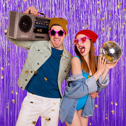 Purple Tinsel Backdrop Foil Fringe Curtains - 2 Packs Door Streamers Backdrop for Birthday Door Decorations, Party Supplies for Bachelorette, Graduation, Christmas, Disco Decor
