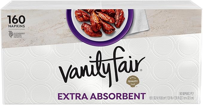 Vanity Fair Extra Absorbent Premium Paper Napkins, 160 Count, Disposable Napkins Made Soft And Strong For Messy Meals And Everyday Use