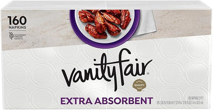 Vanity Fair Extra Absorbent Premium Paper Napkins, 160 Count, Disposable Napkins Made Soft And Strong For Messy Meals And Everyday Use