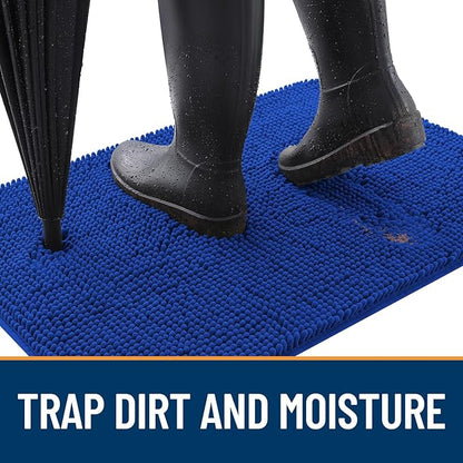 OLANLY Dog Door Mat for Muddy Paws 40x24, Absorbs Moisture and Dirt, Absorbent Non-Slip Washable Doormat, Quick Dry Chenille Mud Mat for Dogs, Entry Indoor Entryway Carpet for Inside Floor, Royal Blue