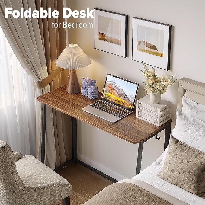 WOHOMO Folding Desk, Small Writing Desk 39.4", Space-Saving Foldable Laptop Table Writing Workstation for Home Office, Easy Assembly, Rustic Walnut