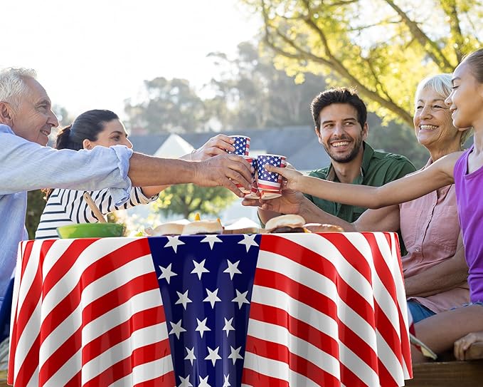 Oudain 6 Pcs Veteran Day Tablecloth 84 Inch Plastic American Flag Tablecloths Disposable 4th of July Table Cover for Veterans Memorial Independence Day Patriotic Party Supplies (Stripe)
