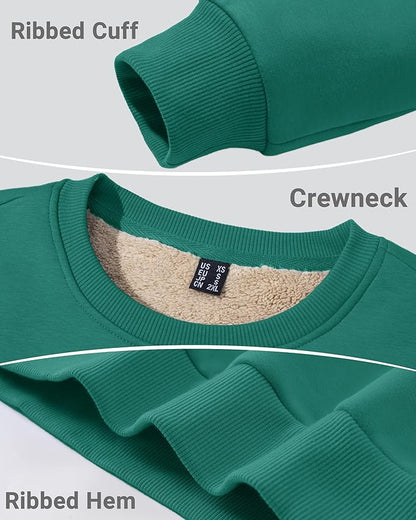 Boladeci Men's Full Sherpa Lined Crewneck Sweatshirts Heavy-weight Fleece Pullover Thick Thermal Long Sleeve Cotton