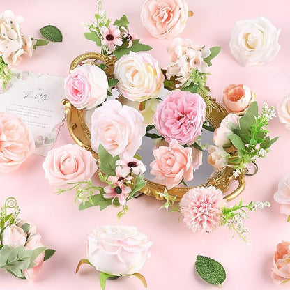 AGIRL Rose Artificial Flowers Combo Fake Flowers Pink Roses Silk Flowers with Stems for DIY Bridal Wedding Bouquets Centerpieces Arrangements Table Party Baby Shower Home Decor
