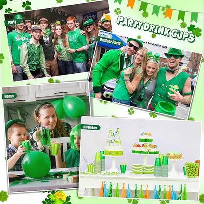 KesaPlan 100 PCS 12 OZ St. Patrick's Day Plastic Cups Party Cups Green and Light Green Cups Disposable Drinking Lucky Cup Bulk for Cold Drink Ice Cream Snacks Party Graduation Wedding Birthday Holiday