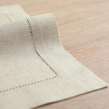 Solino Home Linen Square Placemats Set of 4-100% Pure Linen Natural Cloth Placemats 14 x 14 Inch - Classic Hemstitch, Machine Washable Place Mats for Fall, Autumn, Holiday