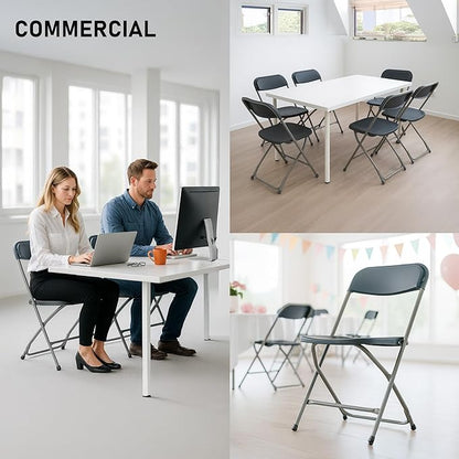 SEALAMB Plastic Folding Chairs 10 Pack, Gray Commercial Portable Indoor/Outdoor Chairs for Home Office, Wedding, Events Parties with Steel Frame, 350lbs Capacity (Gray-Plastic, 10 Pack)