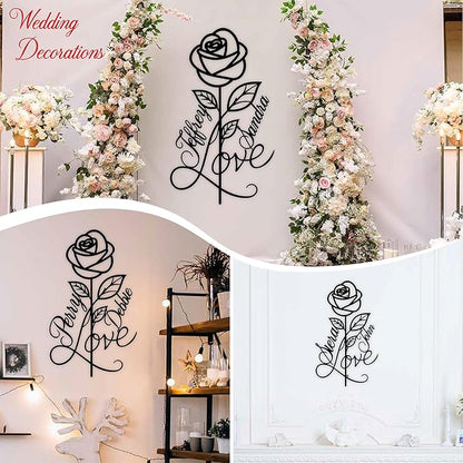 Personalized Metal Rose Sign,Wedding Decoration Sign,Metal Rose Wall Decor With Couples Name,Romantic Gifts for Anniversaries, Valentine's Day