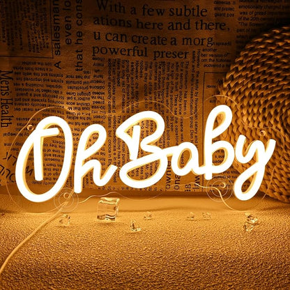 SYLHOME Oh Baby Led Neon Light Sign Nursery Bedroom Wall Decor Sign Baby Shower Kids Birthday Christmas Party Backdrop Decor 11.8" X 5.1" USB