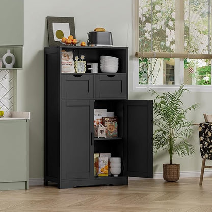 Iwell Storage Cabinet with Doors & Shelves, Kitchen Pantry Cabinet, Bathroom Cabinets for Living Room, Kitchen, Laundry, Black