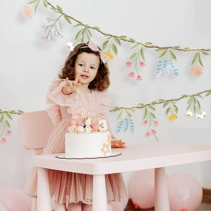 Cheerland Flower Banner Wildflower Garland Floral for Enchanted Garden Theme Picnic Wedding Bloom Baby Shower Birthday Fairy Tale Tea Market Spring Party Supplies Girl Woodland Party Decorations
