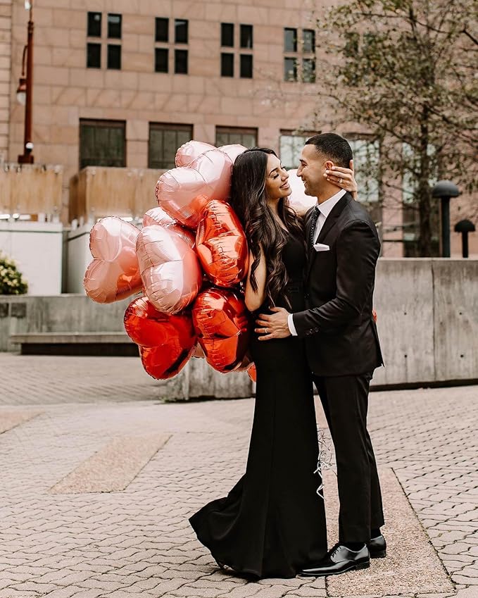Hot Pink Heart Shaped balloons Pack of 12,18 Inch Silver Love Valentine Balloons Pink Heart Romantic Balloons For Valentines Day Wedding Bridal Shower Engagement Anniversary Party Decorations