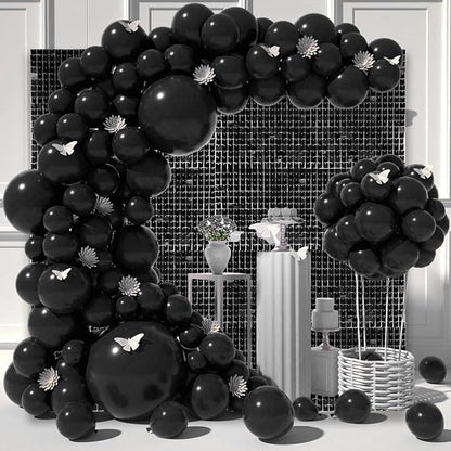 12PCS Black Shimmer Wall Backdrop, Square Sequin Photo Backdrops Panel, Glitter Wall Background for Birthdays, Weddings, Halloween, Engagements, Disco Bachelorette Party Decoration (3FTx4FT)