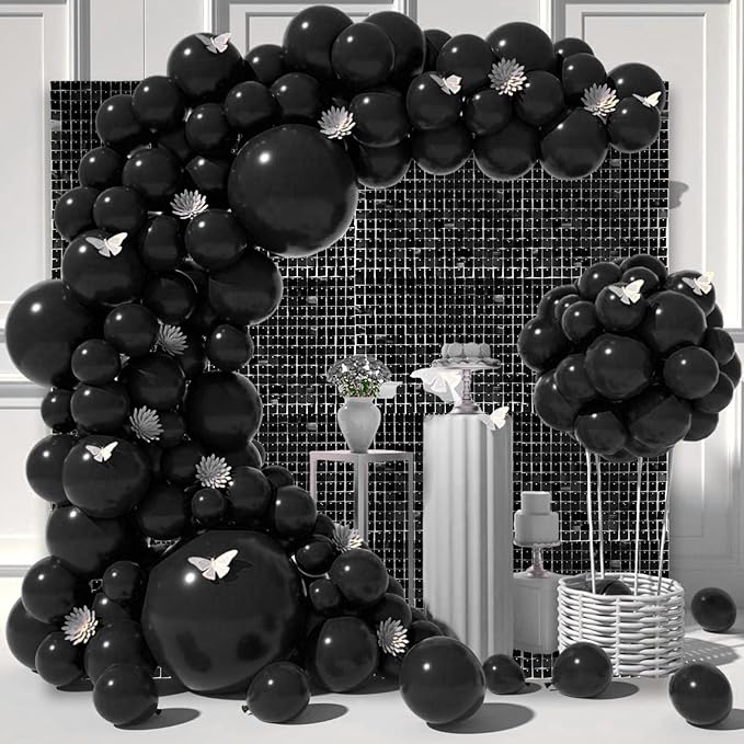 48 PCS Black Shimmer Wall Backdrop, Square Sequin Photo Backdrops Panel, Glitter Wall Background for Birthdays, Weddings, Halloween, Engagements, Disco Bachelorette Party Decoration (6FTx8FT)