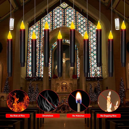 Halloween Decorations Candles Lights, 10 Pcs Christmas Black Floating Candles with Remote, Hanging Flickering Warm Flameless Candles LED Battery Operated Candles for Indoor Halloween Christmas Party