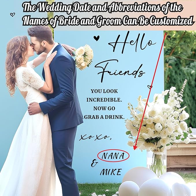 Custom Name Wedding Mirror Decals Welcome to Our Wedding Signs for Glass Mirror DIY Names Vinyl Letters Weddings Stickers Removable Hello Friends Sign for Party Reception Display Marriage Decoration