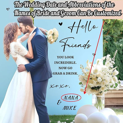 Custom Name Wedding Mirror Decals Welcome to Our Wedding Signs for Glass Mirror DIY Names Vinyl Letters Weddings Stickers Removable Hello Friends Sign for Party Reception Display Marriage Decoration