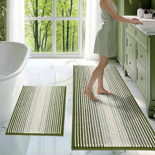 BSICPRO Bathroom Rugs and Mats Sets, 2 Piece Thick Absorbent Chenille Bath Mat Rug Set Non Slip, Soft Shaggy Bath Room Floor Mats for Bathroom, Machine Washable (Sage, 20" x 47" Plus 20" x 32")