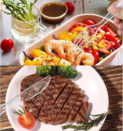 100 Count Extra Heavy Duty Clear Plastic Forks Disposable, BPA-Free, Heat Resistant, Durable Disposable Forks Bulk for Catering & Events 、Party Supplies