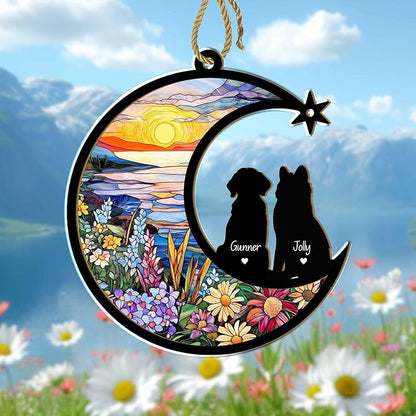 Personalized Pet Memorial Suncatcher – Custom Dog & Cat Suncatcher with Name, Breed, and Multiple Background Options for Up to 3 Pets, Pet Loss Sympathy Gift, Memorial Keepsake for Dog and Cat Lovers