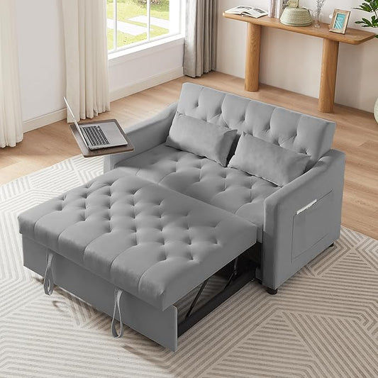 3-in-1 Convertible Sleeper Sofa Bed, Pullout Couch with 360° Swivel Side Table, Modern Chenille Fabric, Easy to Assemble, Folding Loveseat Sofa Bed for Living Room & Guest Room