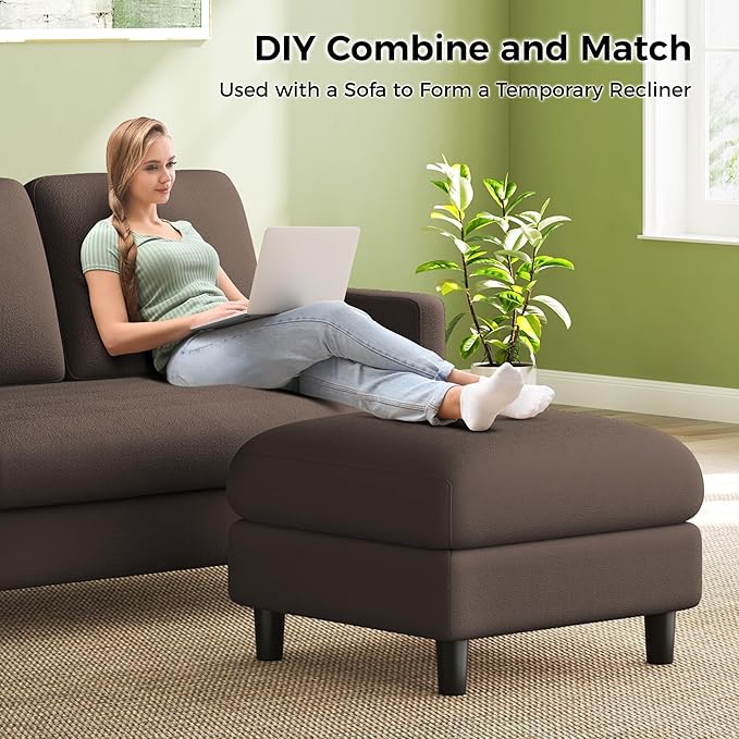 83" Couches for Living Room, Comfy Sofas for Living Room with Storage Ottomans, Teddy Sofa Couch, Tool-Free Loveseat Sofa, All-Wood Love Seat Couches, U Shaped Couch 2 Pillow Included, Khaki