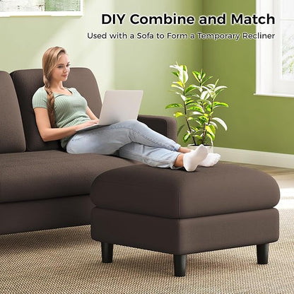 83" Couches for Living Room, Comfy Sofas for Living Room with Storage Ottomans, Teddy Sofa Couch, Tool-Free Loveseat Sofa, All-Wood Love Seat Couches, U Shaped Couch 2 Pillow Included, Khaki